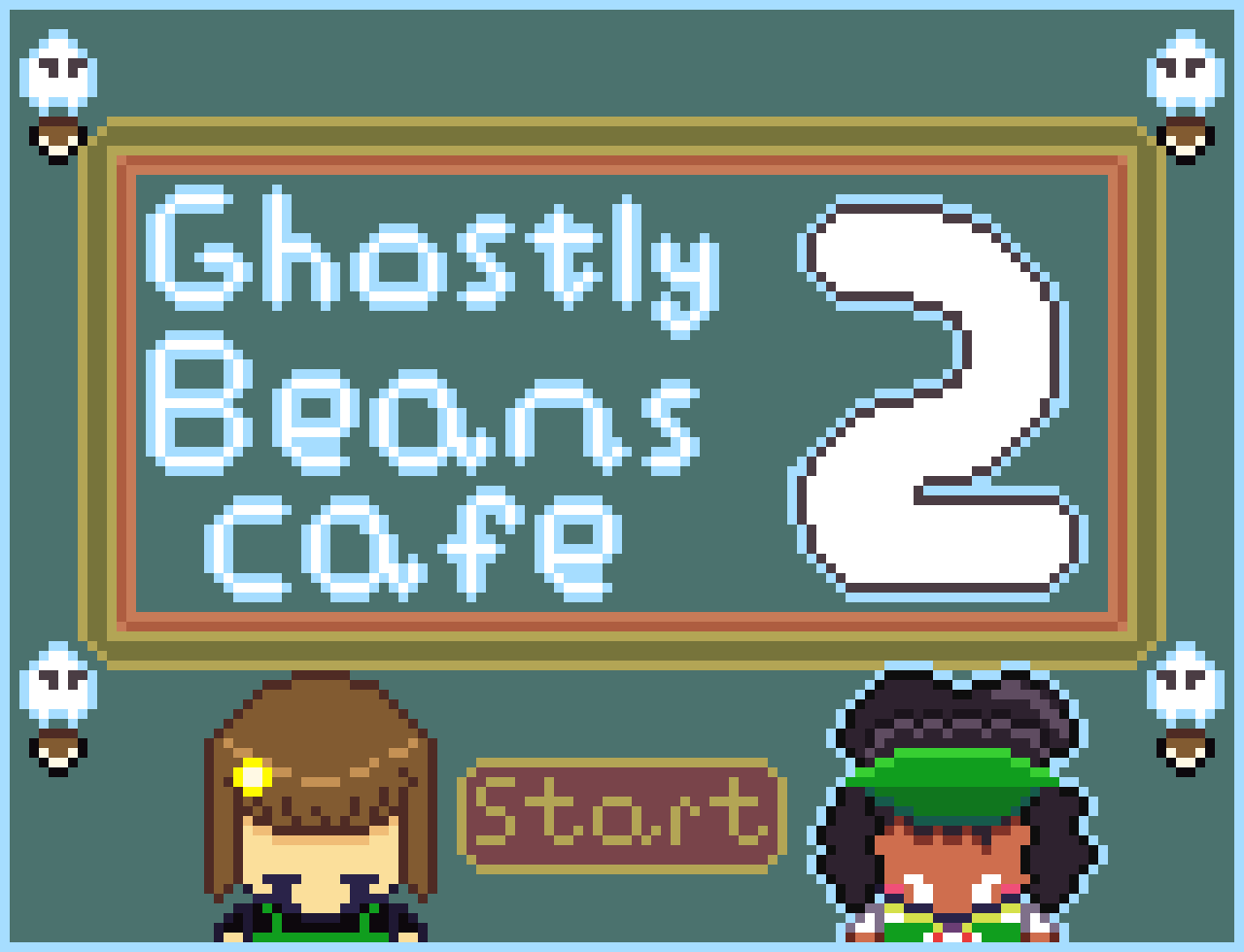 Ghostly Beans Café 2 (2023): A sequel to my first Twine game with a new story, new characters, and five unique endings. It features many more passages than the original and expands on the characters and story in a big way.